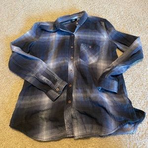 Blue and white button up flannel